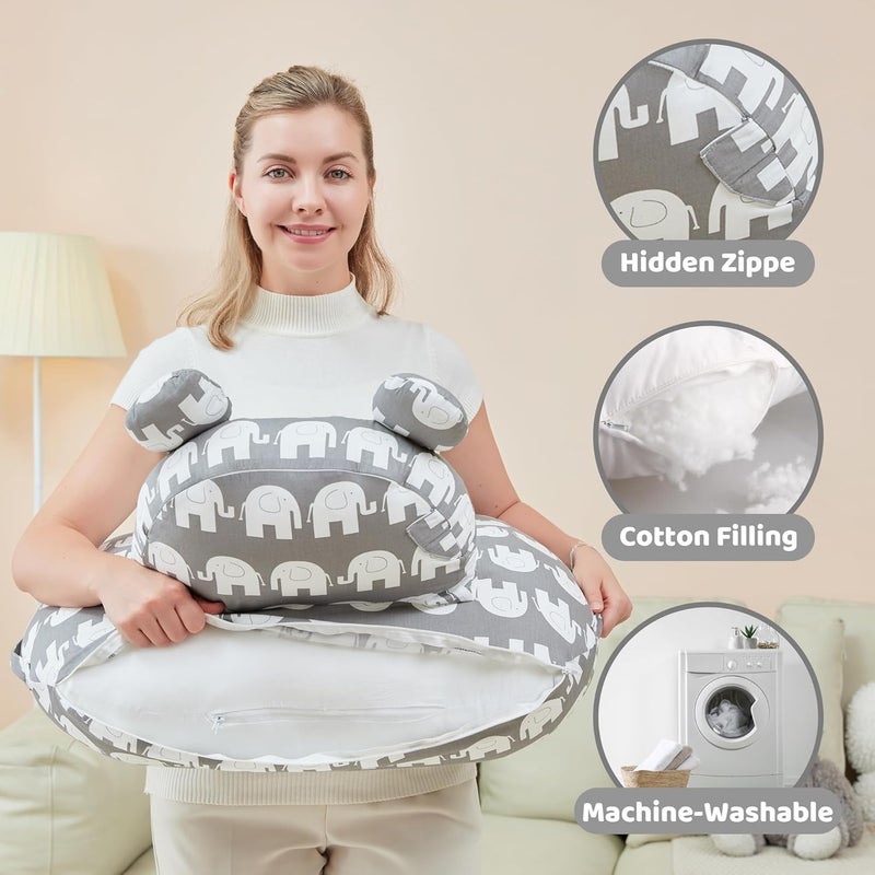 lasoftan Nursing Pillow for Breastfeeding, Breast Feeding Pillow for Mom Support, Adjustable Waist Strap and Removable Cotton Cover, Elephant - Image 4